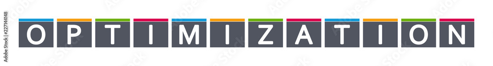 Optimization - letters written in gray boxes on white background Optimization - letters written in gray boxes on white background