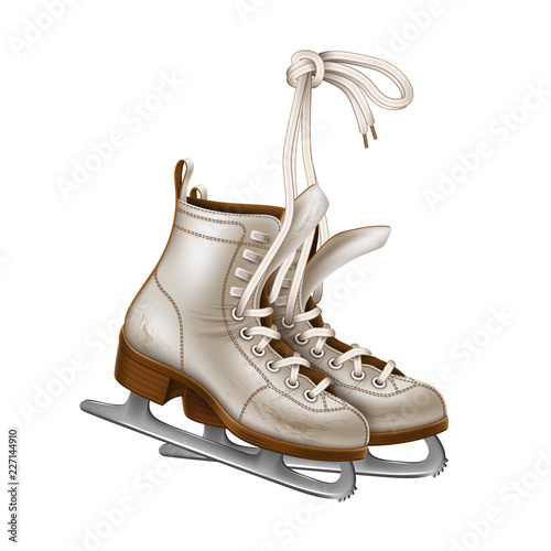 Vector realistic figure skates, vintage ice skates