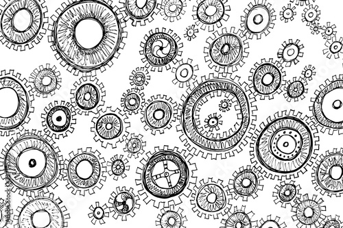 Gears and cog wheel hand drawing sketch
