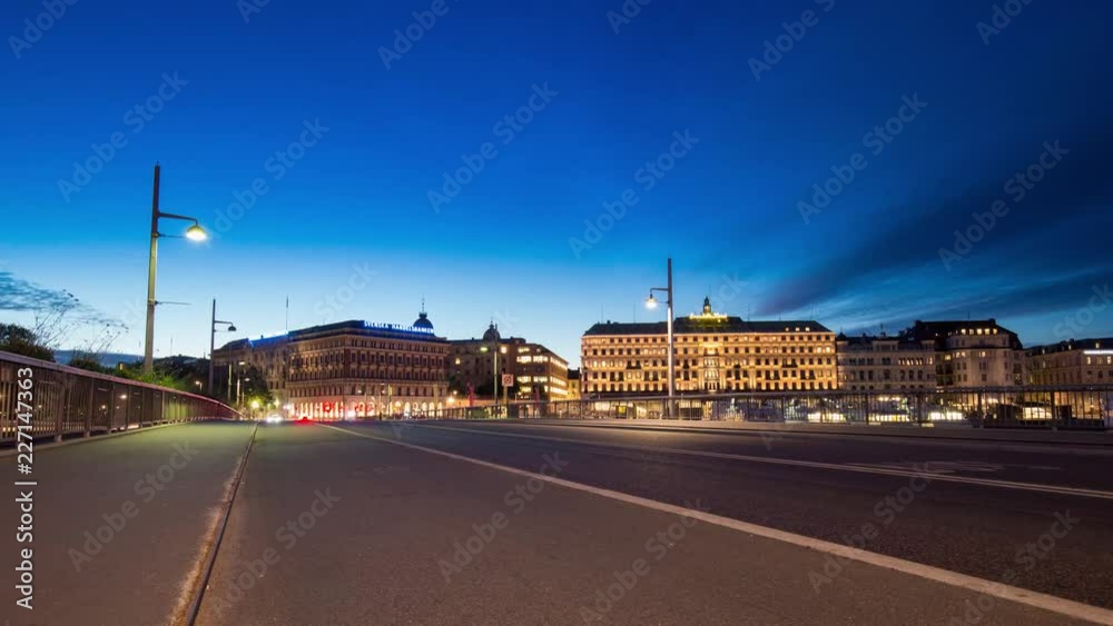 Sunset time lapse of bridge traffic in Gamla Stan island in Stockholm, Sweden Sunset time lapse of bridge traffic in Gamla Stan island in Stockholm, Sweden