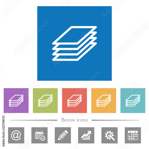 Printing papers flat white icons in square backgrounds