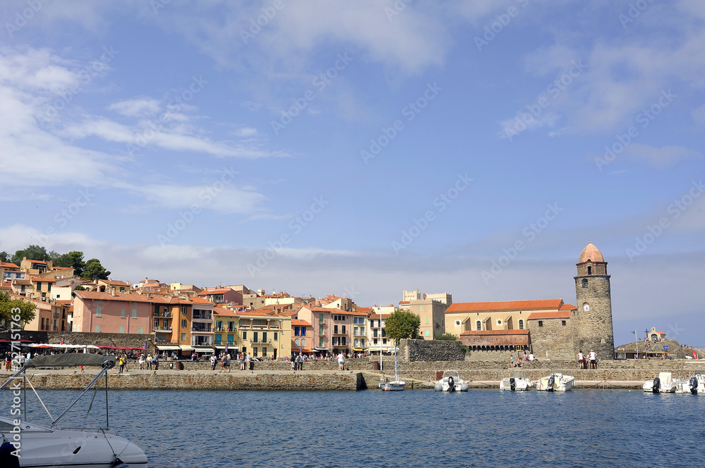 Panorama of Collioure from the port with a view of the village