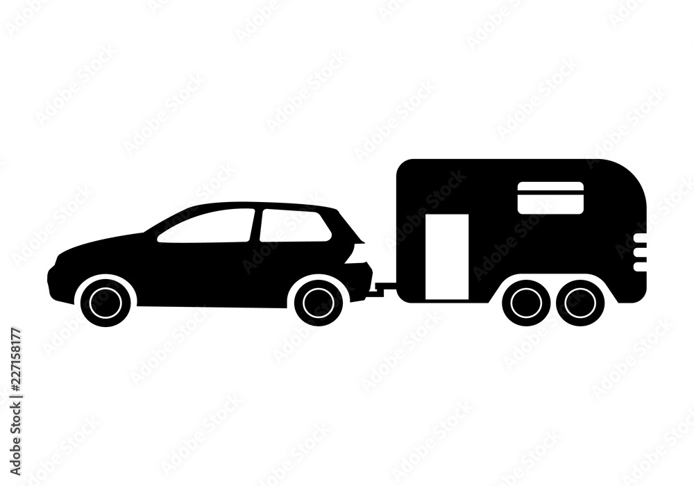 car with trailer. vector icon simple flat isolated on white