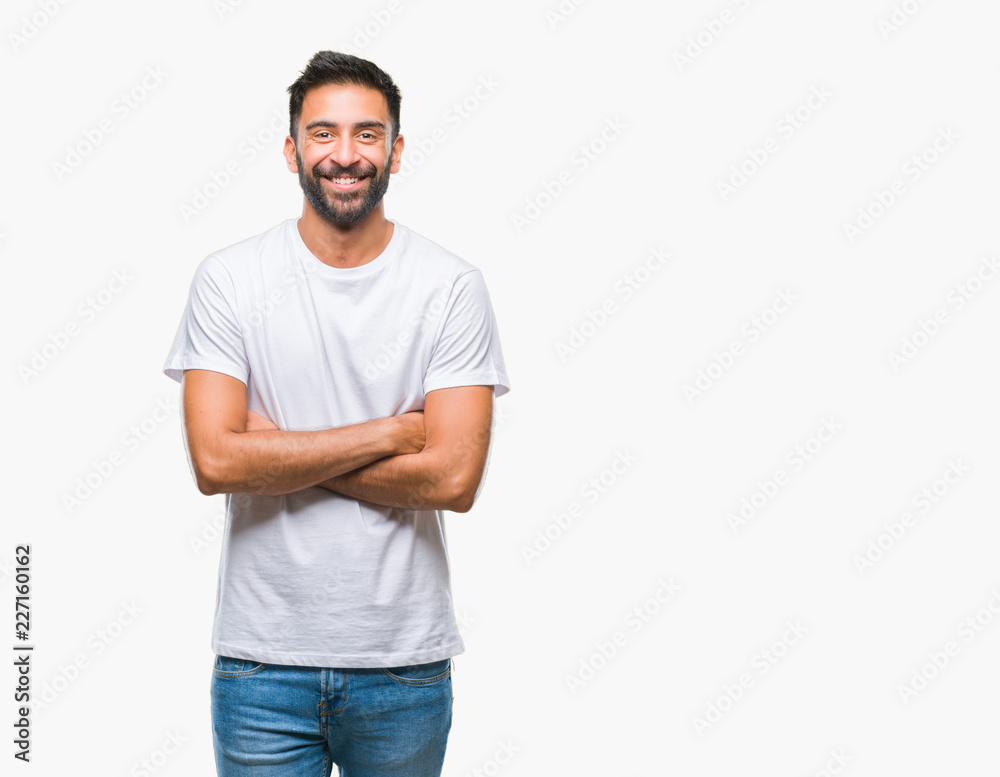 Adult hispanic man over isolated background happy face smiling with crossed arms looking at the camera. Positive person. Adult hispanic man over isolated background happy face smiling with crossed arms looking at the camera. Positive person.