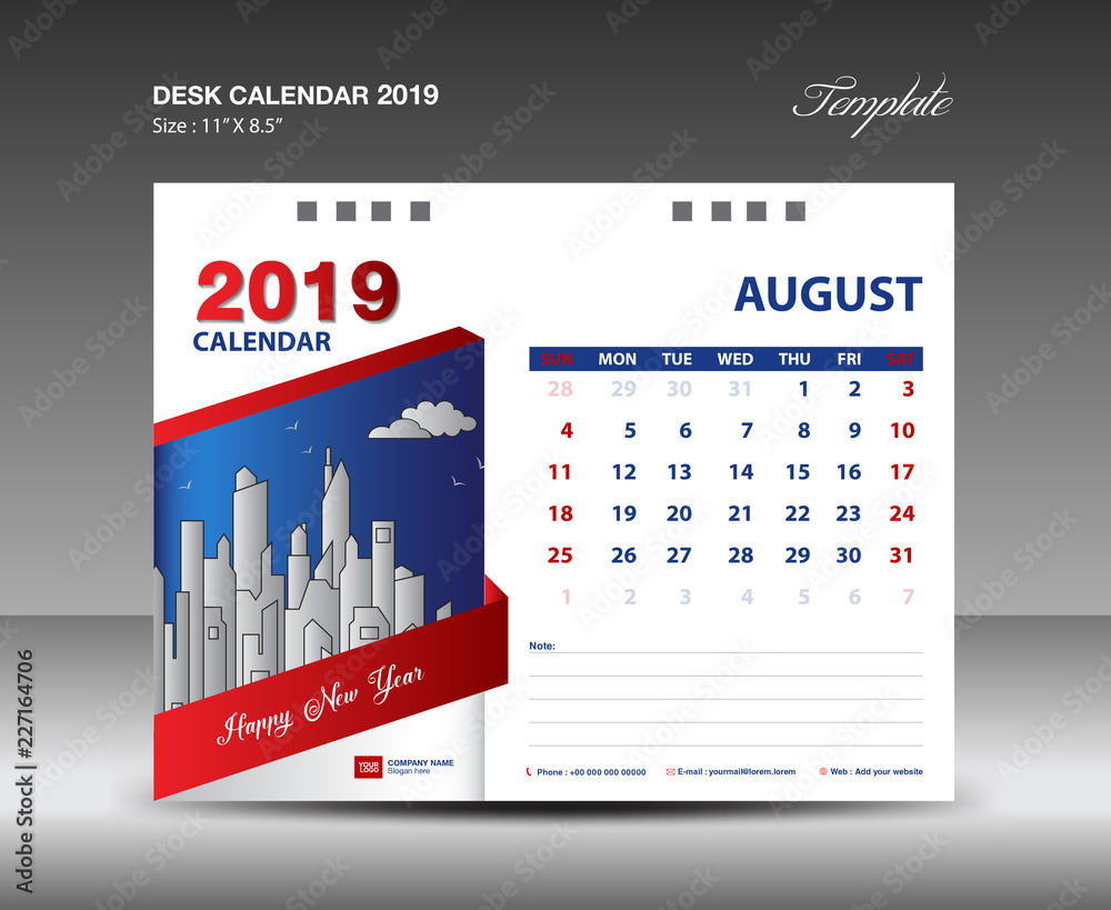 Desk Calendar 2019 Year Template vector design, AUGUST Month Desk Calendar 2019 Year Template vector design, AUGUST Month