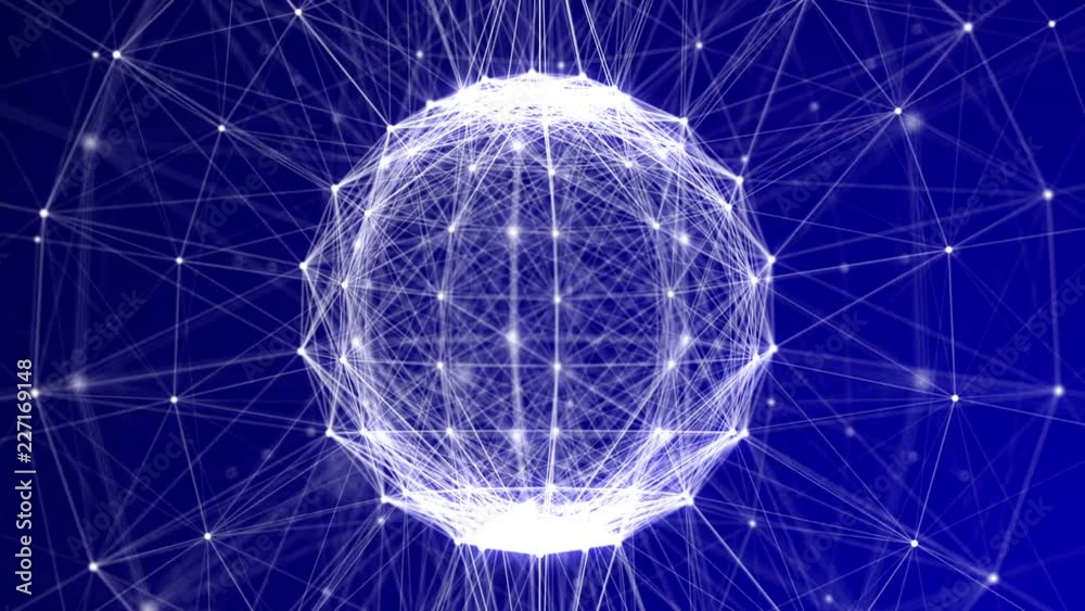 Blue Plexus Spinning Sphere Wireframe Looping Background Animation - Hi Tech