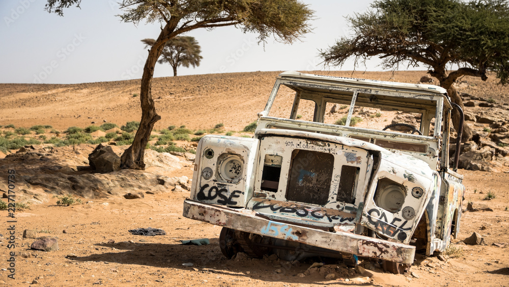 Abandoned car in Sahara desert