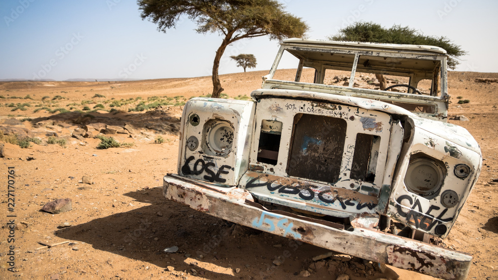 Abandoned car in Sahara desert