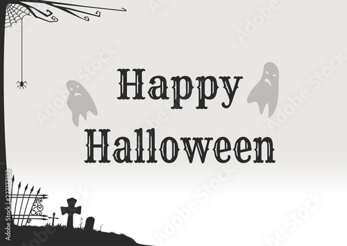 Halloween poster in retro style. Happy Halloween. Concept design for Halloween with a cemetery and ghosts. Vector illustration