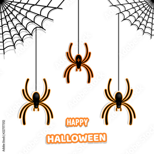 Set of stylish paper spiders for decorating a house on Halloween. Halloween design. Spider web and spiders. Vector illustration isolated on white background