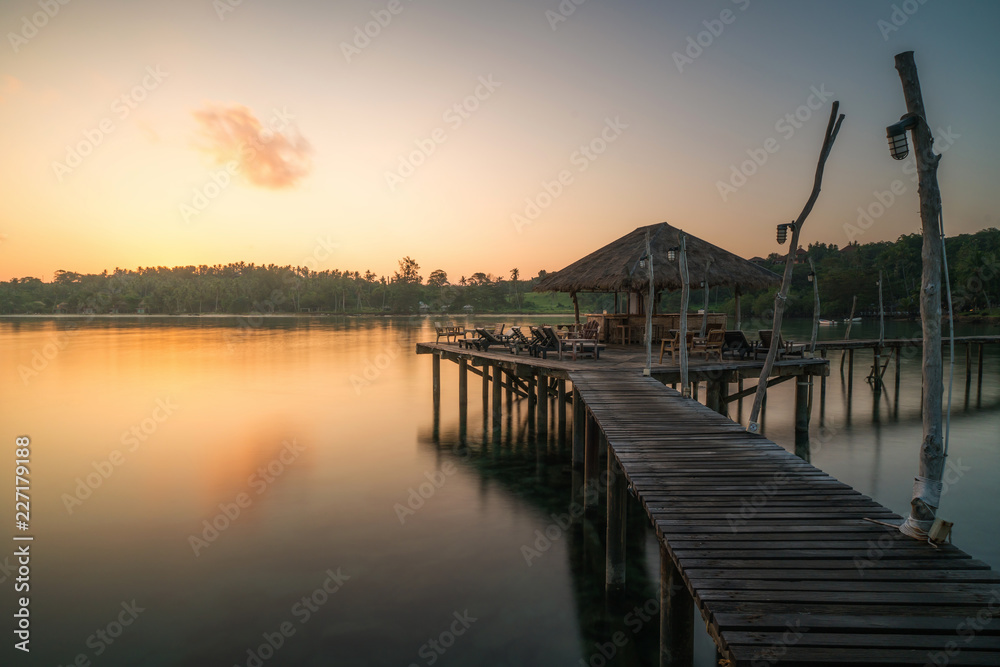 Wooden pier and hut in Phuket, Thailand. Summer, Travel, Vacation and Holiday concept.