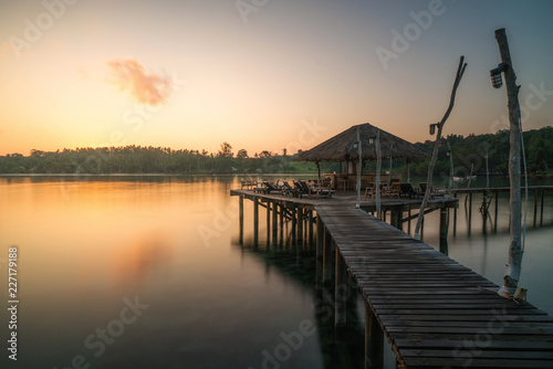 Wooden pier and hut in Phuket  Thailand. Summer  Travel  Vacation and Holiday concept.