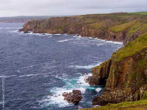 Famous cliffs at the coastline of Lands End Cornwall