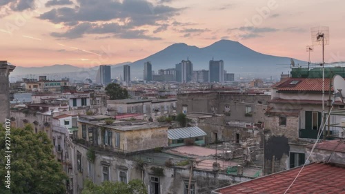 A Dynamic Rooftop Sunrise Over Mount Vesuvius - Time Lapse of Historic Napoli Italy photo