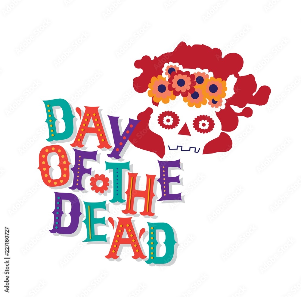 Vector hand drawn lettering Day of the Dead emblem, sign design. Day of the dead vector illustration set. Skull in a wreath of flowers, cactuses. Vector illustration Vector hand drawn lettering Day of the Dead emblem, sign design. Day of the dead vector illustration set. Skull in a wreath of flowers, cactuses. Vector illustration