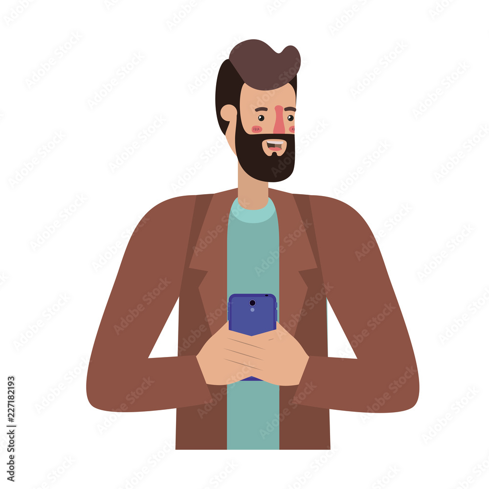 Fototapeta premium young man with beard and smartphone