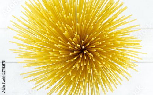 Spaghetti yellow italian pasta line pattern food background concept,Close up.