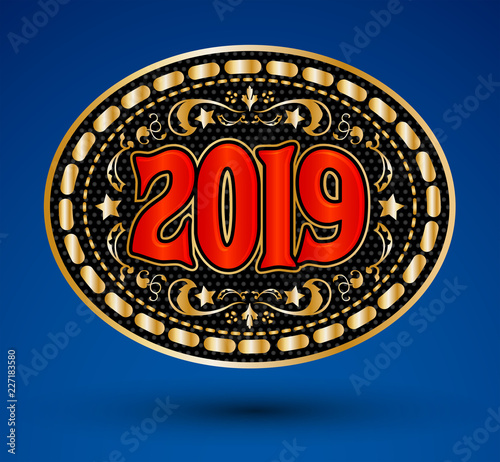 2019 western cowboy belt buckle vector illustration