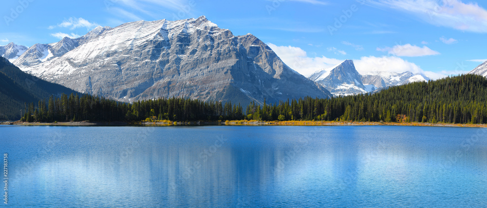 Scenic lake in Banff national park with clear water