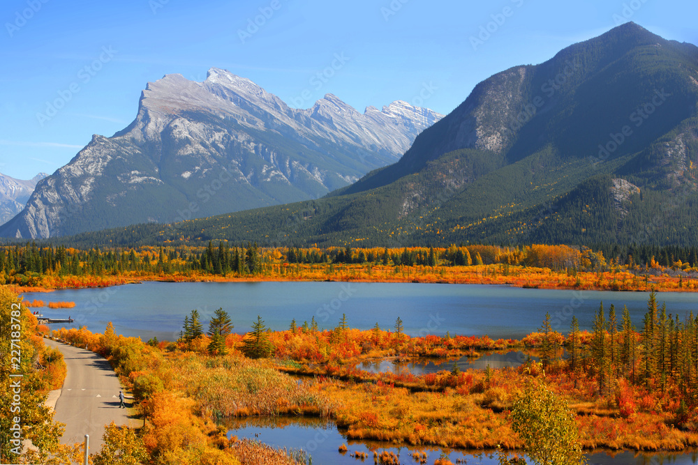 Scenic Vermilion lakes landscape in Banff national park