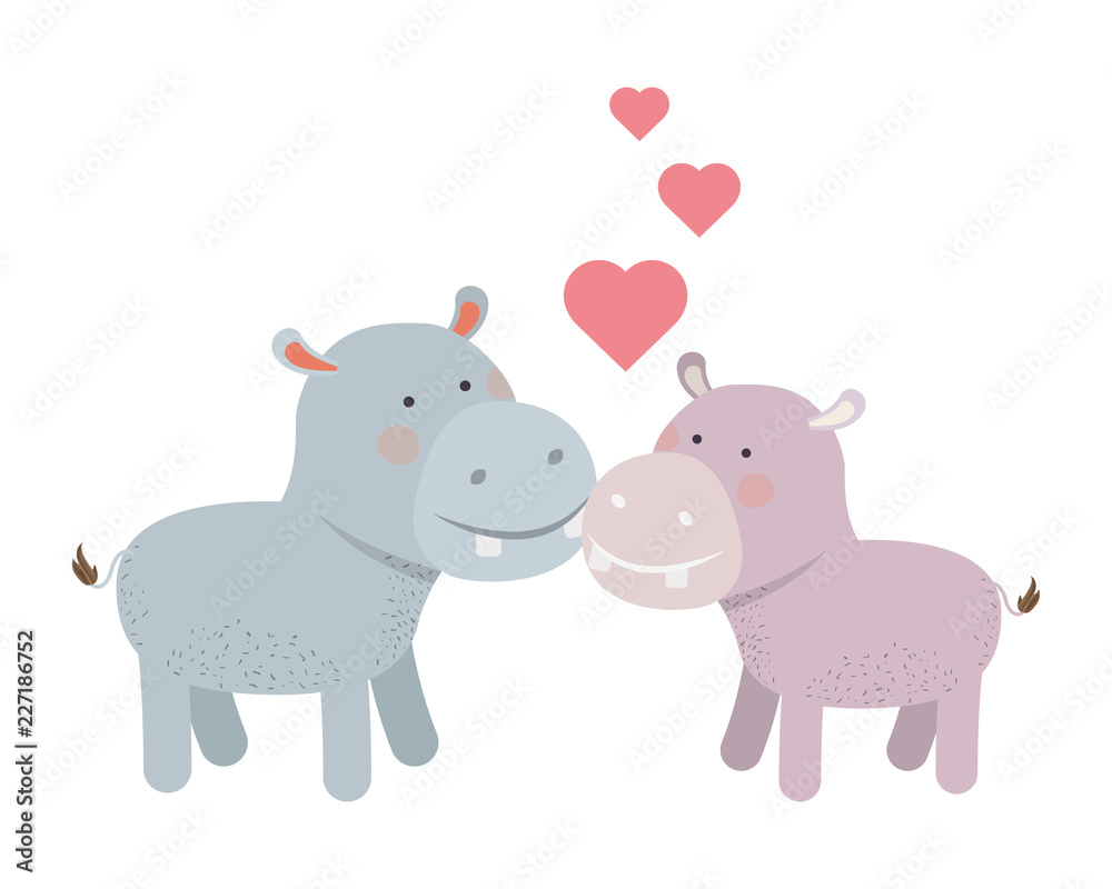 cute couple hippos with hearts