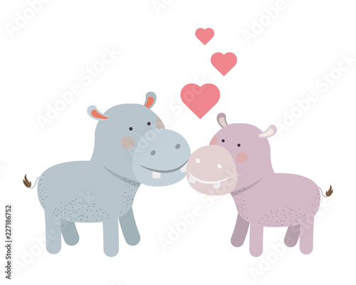 Fototapeta Naklejka Na Ścianę i Meble -  cute couple hippos with hearts