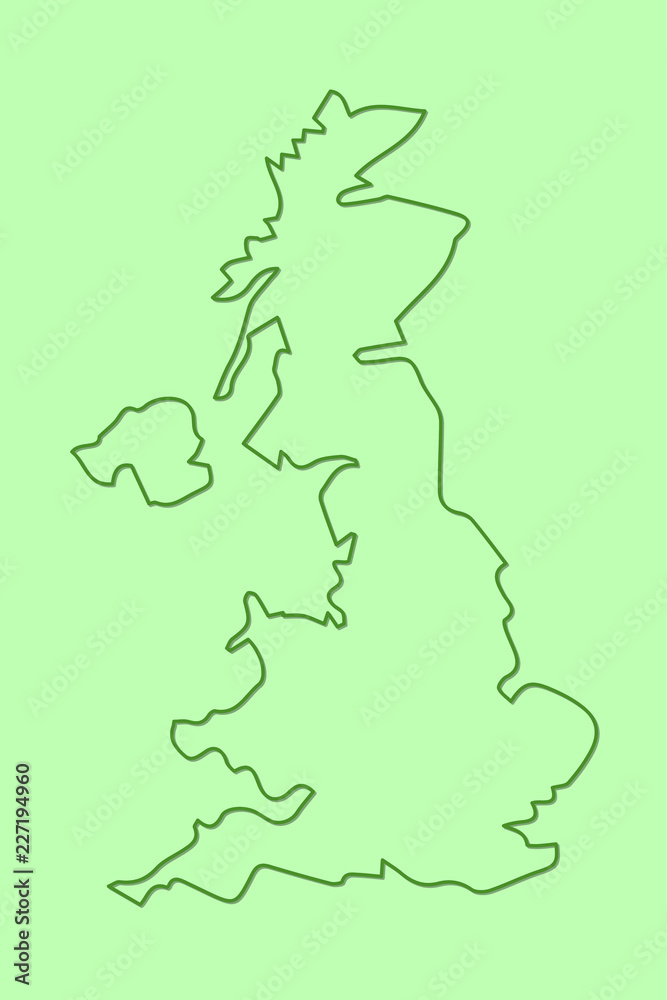 Green United Kingdom or UK map without divisions with borders on light background vector illustration