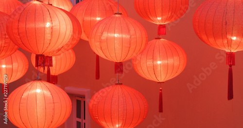 Traditional Red chinese lantern decoration for chinese new year at night
