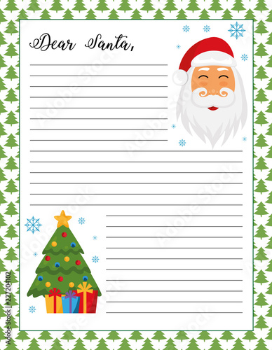 Letter to Santa printable page with Santa Claus illustration.