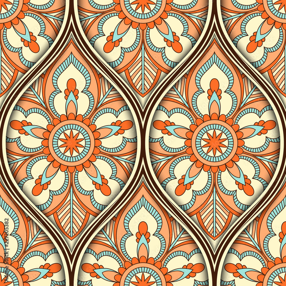 Seamless pattern with ethnic mandala ornament. Hand drawn illustration Seamless pattern with ethnic mandala ornament. Hand drawn illustration