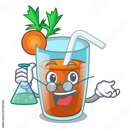 Professor homemade carrot smoothie in cartoon glass