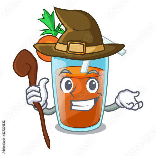 Witch fresh smoothie carrot in cartoon table