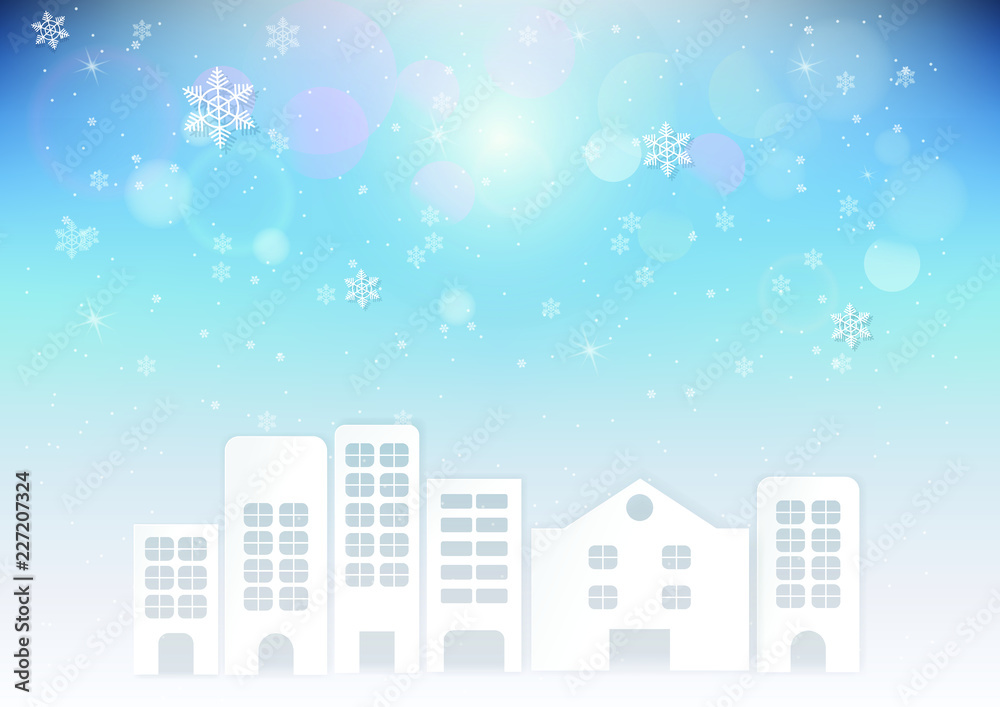 The city on winter background with snowflake and snow The city on winter background with snowflake and snow
