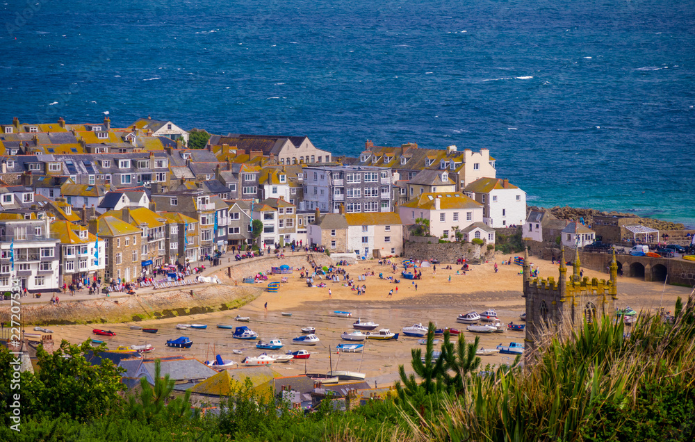 Aerial view over St Ives - a beautiful and famous town in Cornwall