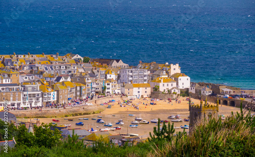 Aerial view over St Ives in Cornwall England © 4kclips