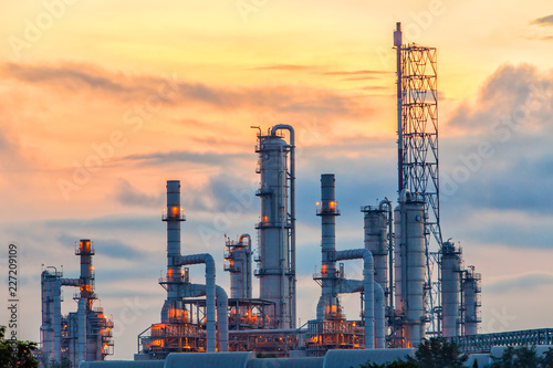 Scenic view of the oil refinery at sunrise