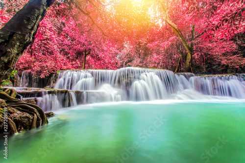 Waterfall in deep rainforest beautiful in autumn Huay Mae Kamin Waterfall in Thailand Kanchanaburi Province