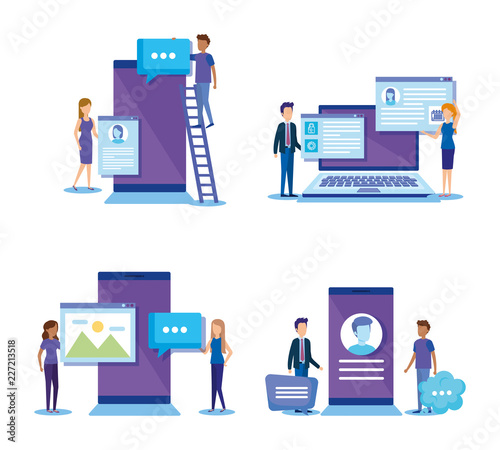 mini people with electronic devices