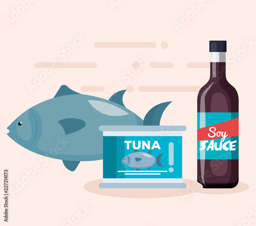 soy sauce bottle with tuna can