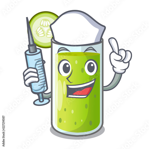 Nurse cucumber juice in a cartoon glass