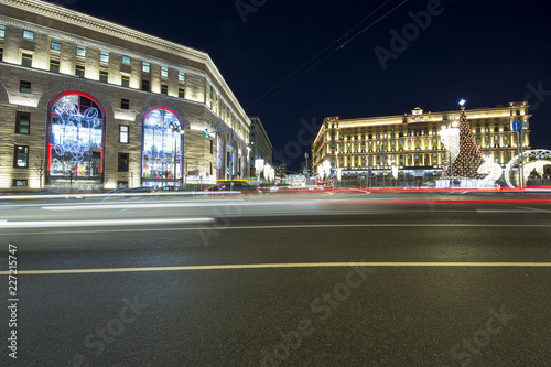 Christmas (New Year holidays) decoration Lubyanskaya (Lubyanka) Square in the evening, Moscow, Russia photo