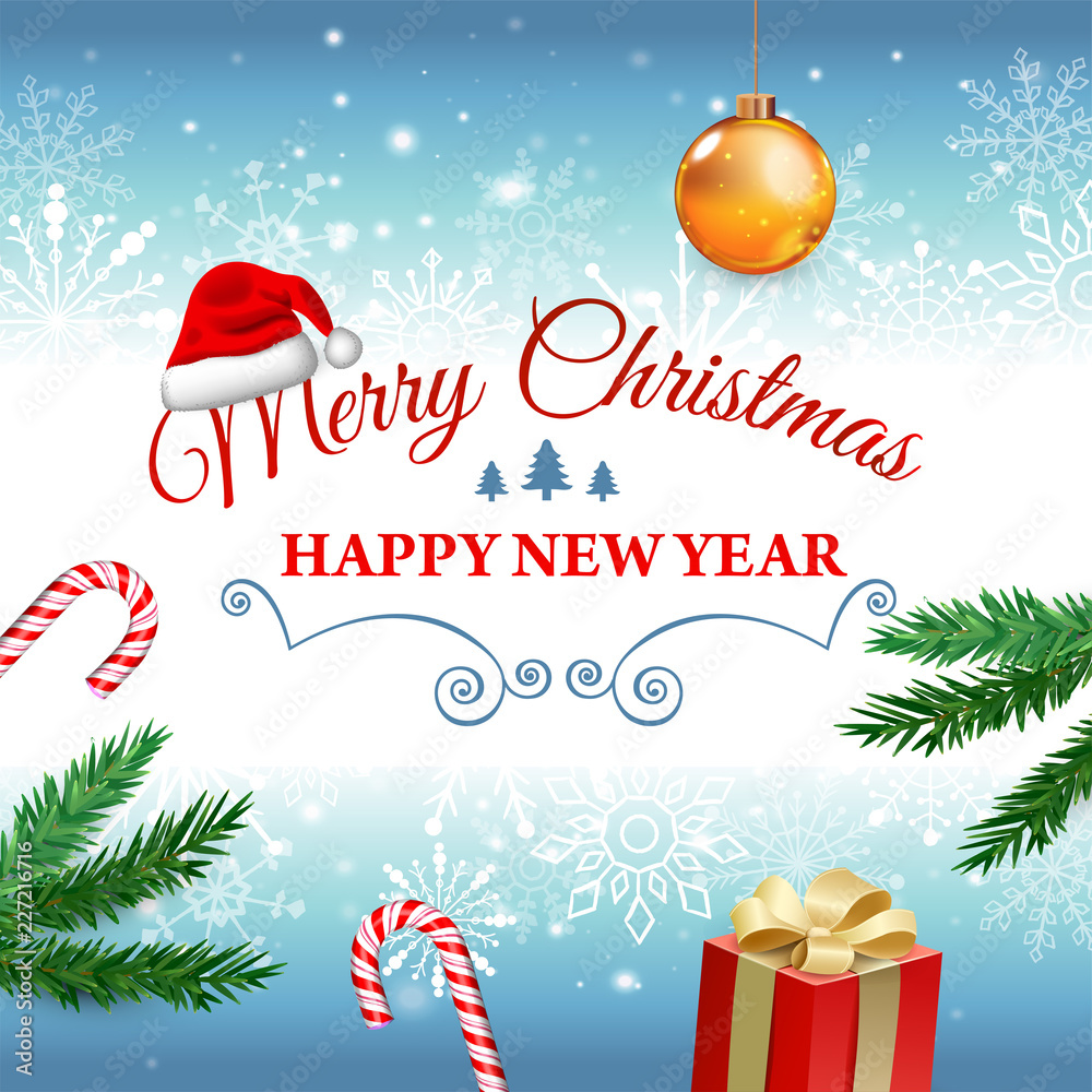 Christmas and New Year. Vector greeting card with Christmas tree