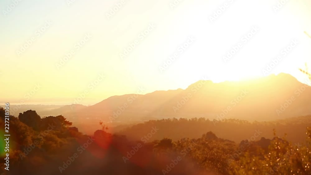 colorful sunrise sky over mountains in Antalya, Turkey. Dawn in the mountains. Outdoor summer sunrise