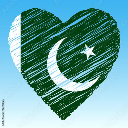 Pakistani flag, Heart shape, grunge style.