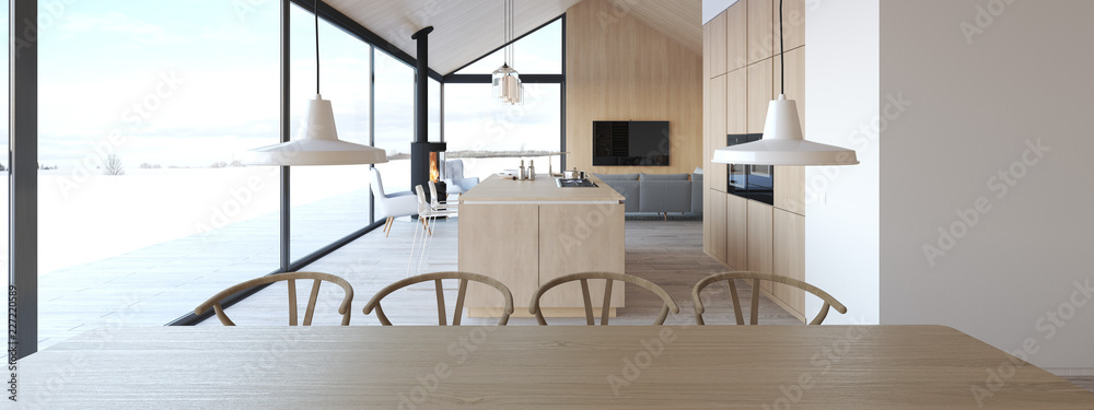 new modern scandinavian loft apartment. 3d rendering - obrazy, fototapety, plakaty 