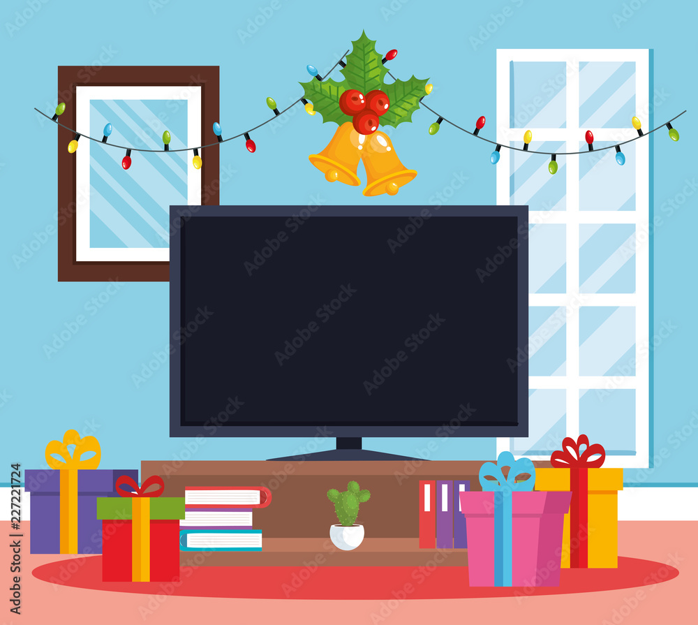 tv room with christmas decoration tv room with christmas decoration