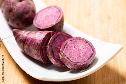 Sweet Potatoes Purple Colored on Table