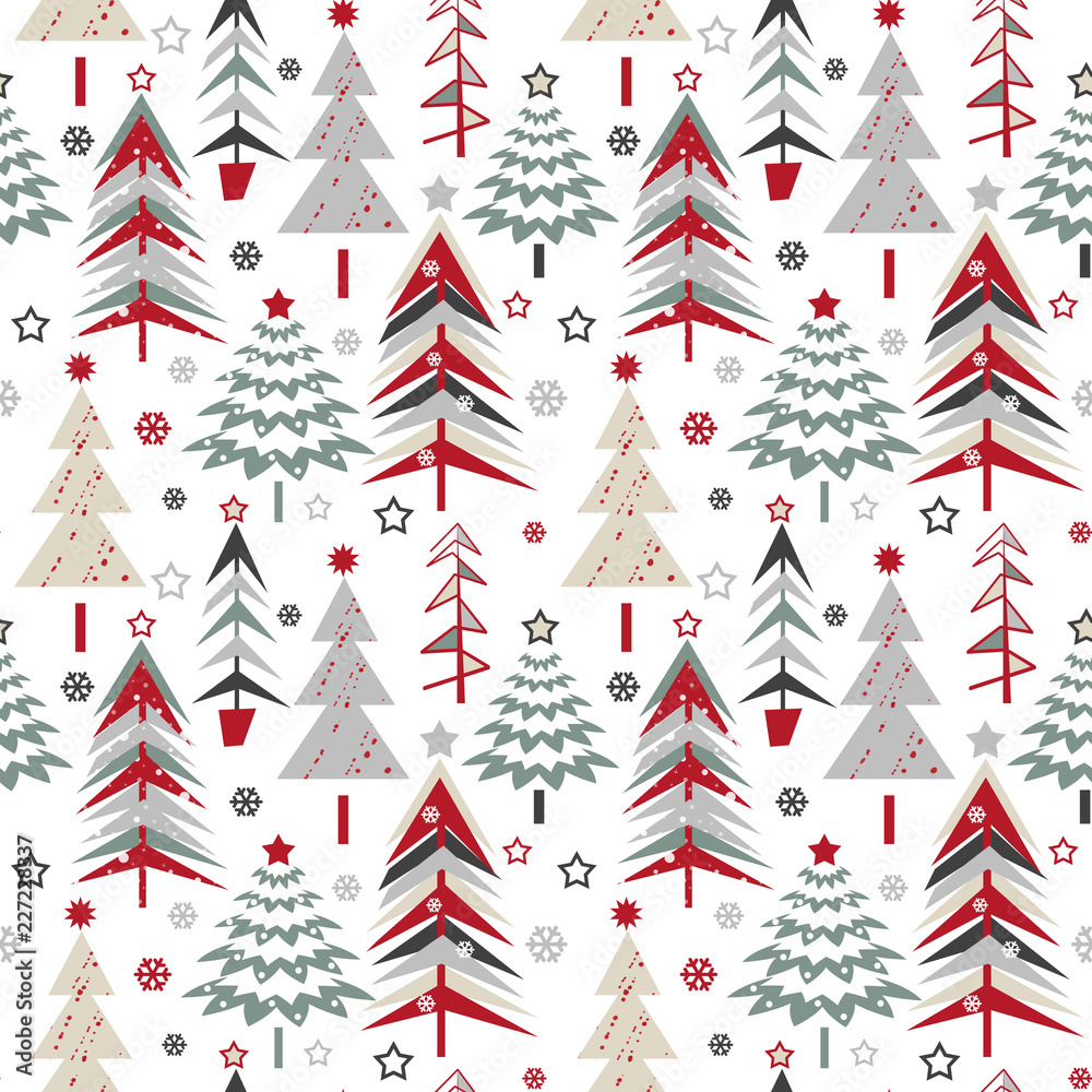 custom made wallpaper toronto digitalSeamless Christmas pattern with cartoon Christmas trees on white background.