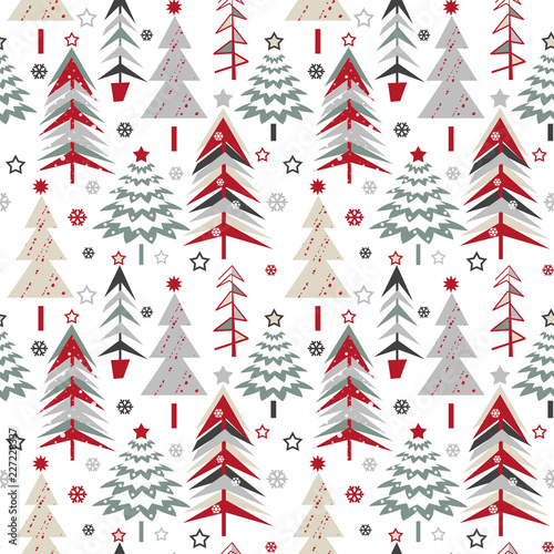 Wallpaper Mural Seamless Christmas pattern with cartoon Christmas trees on white background. Torontodigital.ca