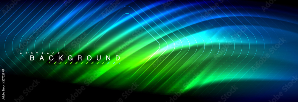 Neon glowing fluid wave lines, magic energy space light concept, abstract background wallpaper design Neon glowing fluid wave lines, magic energy space light concept, abstract background wallpaper design